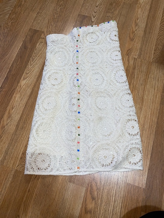 Zara Cream Crochet Mini Dress with Colorful Side Trim - Picture 4 of 9